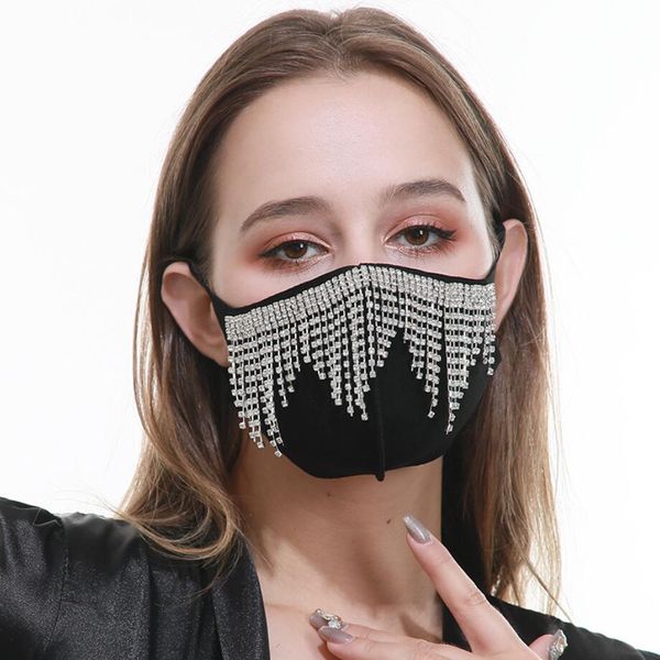 

long tassel cotton masks trendy bling rhinestone face mask jewlery for women face body jewelry night club decorative jewellery party masks
