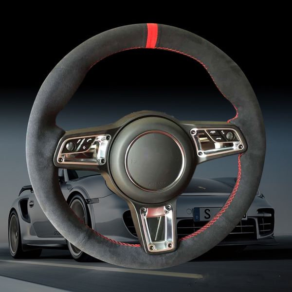 

black alcantara car steering wheel cover for macan 2020-2020