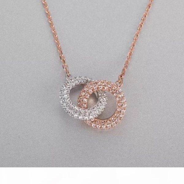 

women necklace s925 sterling silver gradient full drill double ring pendant necklace 2 color banquet party jewelry