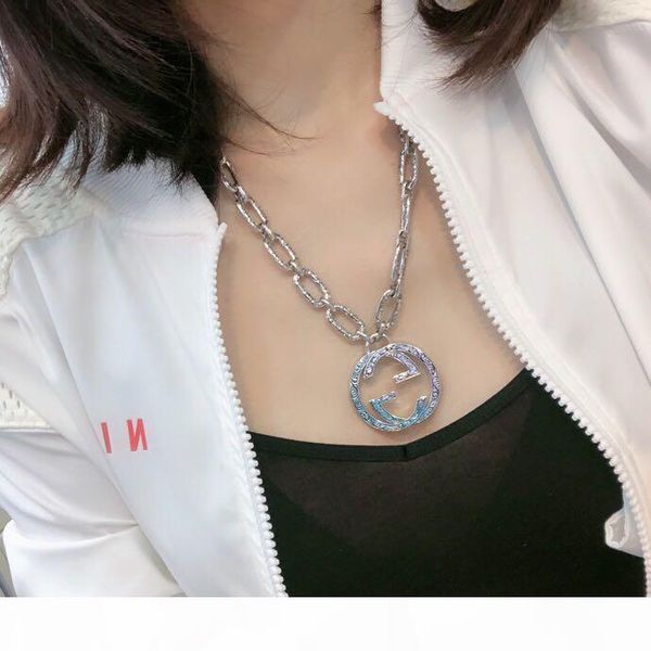 

роскошные дизайнерские ювелирные изделия ожерелье женщин новая модель 2019 поступит в продажу fixed круглый кулон ожерелье драгоценный модны, Silver