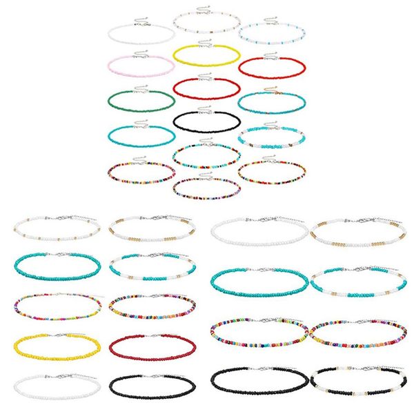 

bohemian short necklace choker color rice bead necklace set, Silver