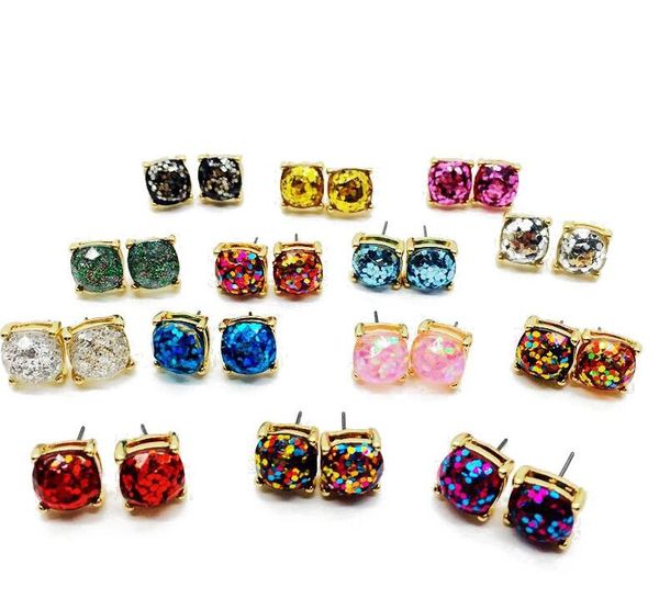 

diamond earrings new square glitter sweet earring stud, party cute earring, elegant earring, selling earrings, Golden;silver