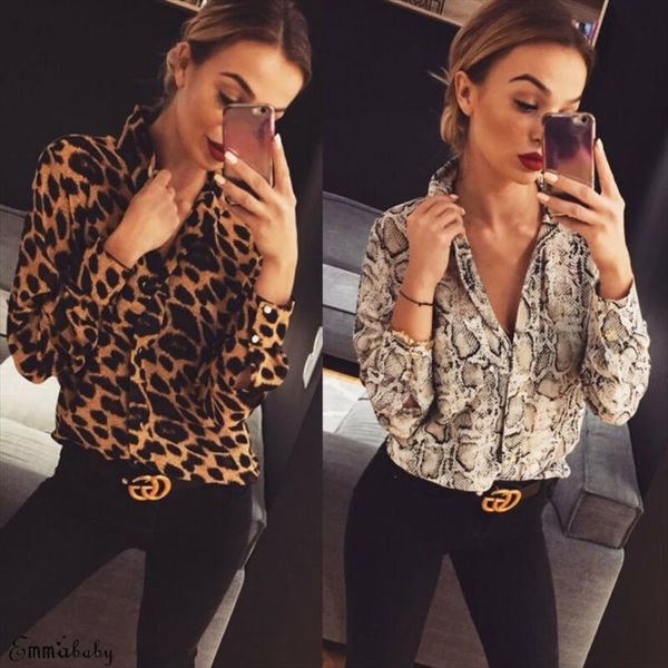 

fashion womens leopard print long sleeve and blouses loose ol shirts v neck party blusas femininas elegante chemise femme, White