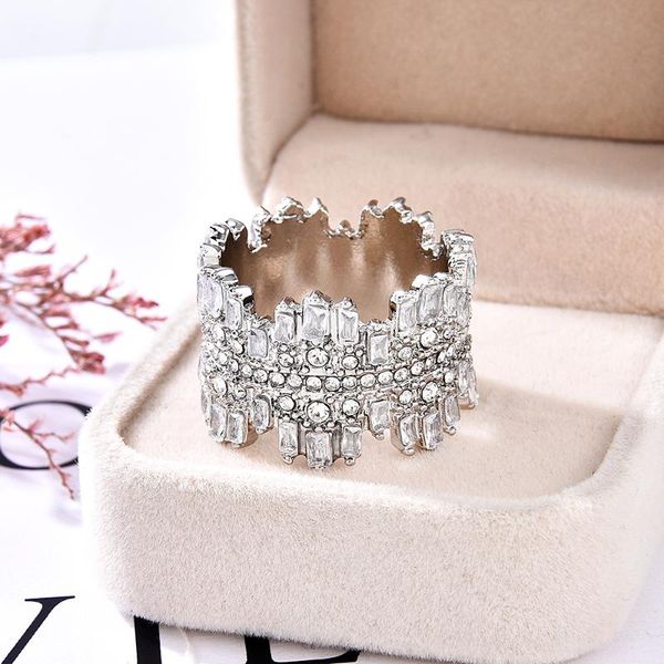 

wedding rings trendy crystal engagement for women white zircon cubic elegant female jewelry, Slivery;golden