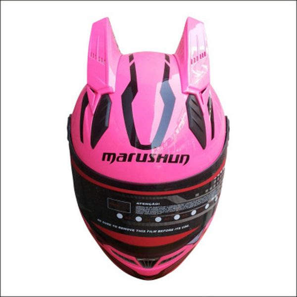 

brand malushun motorcycle helmet pink helmet full face automobile racing casco with pink horns