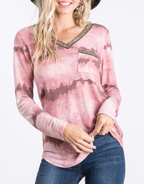 

рукав v neck tie dye тис топы сыпучие вскользь женская одежда 2020 женская дизайнерская tshirt осень длинные, White