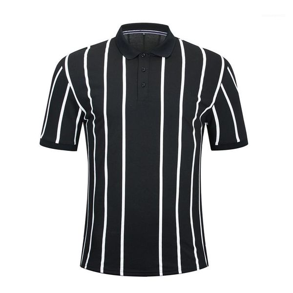 

sleeve loose polo shirts buttom lapel neck mens casual mens summer polo fashion striped short, White;black