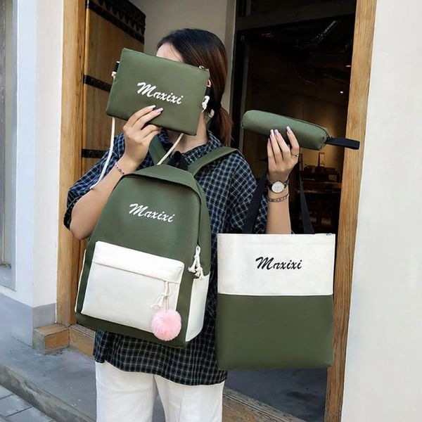 

backpack style 2021 4pcs women schoolbag for teenage girls student book bag lady travel casual bagpack female bags