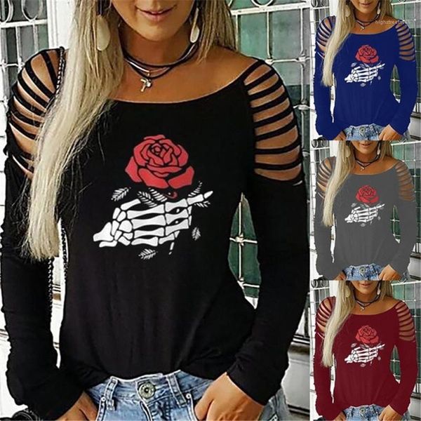 

tops casual плюс размер одежды женский осень женщин конструктор tshirt мини sexy crew neck выдалбливают flora printed, White