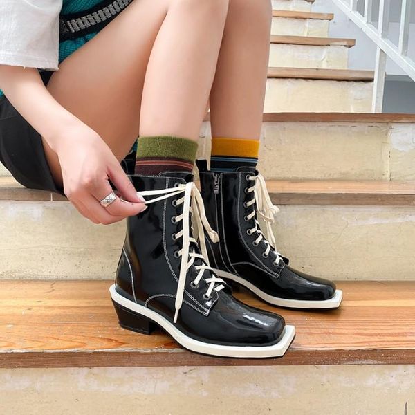 

designer women boots autumn winter square toe zipper genuine cow leather shoes woman dress party high heels short boots, Black