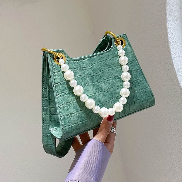 

crocodile pattern small pearl tote bag 2020 new high-quality pu leather women's designer handbag travel shoulder bags armpit bag