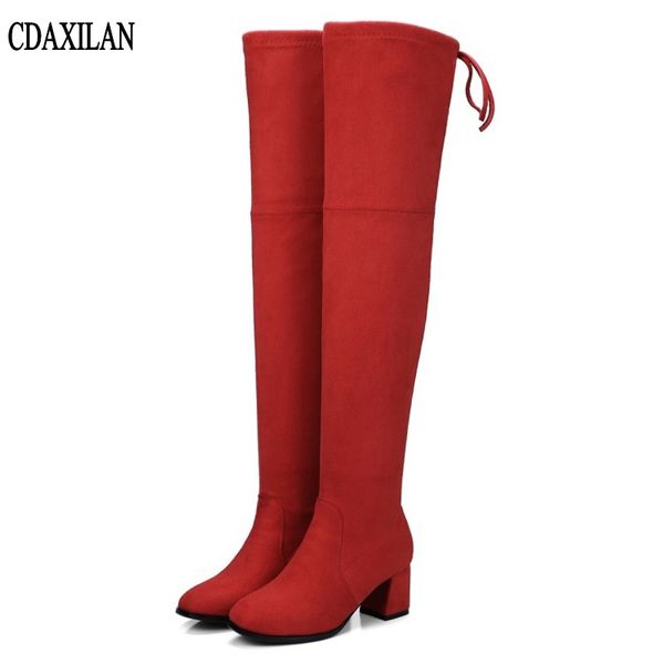 

cdaxilan new arrivals over the knee boots women faux suede thigh high boots 6cm high-heel stretch slim ladies winter, Black