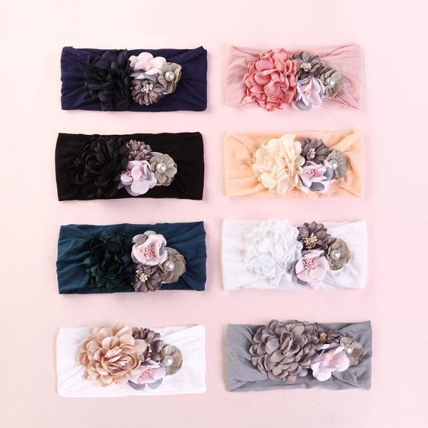 

sweet soft nylon headband european baby girl princess boutique hair accessories tulle camellia flower, Slivery;white