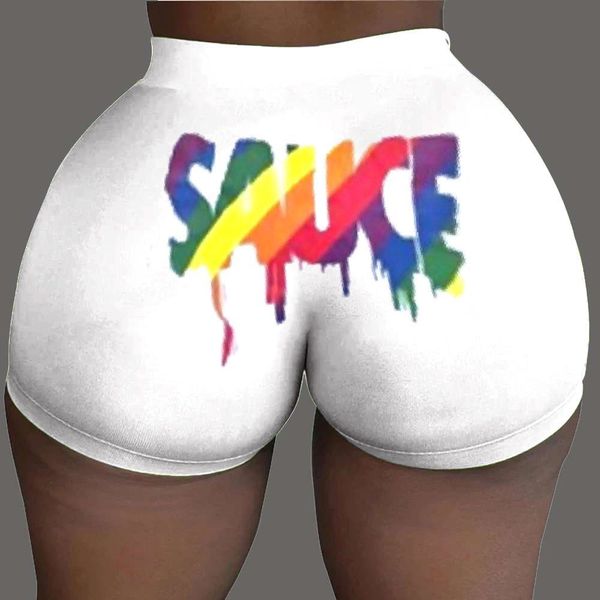 

womens colorful letter shorts mid waist skinny leggings shorts ladies pack hip pants, White;black
