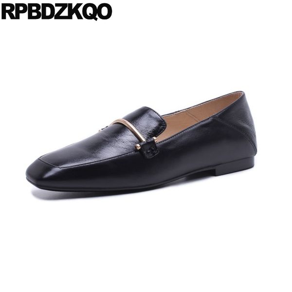 

slippers loafers flats shallow square toe brand genuine leather black china slip on metal mules designer shoes women luxury 2020