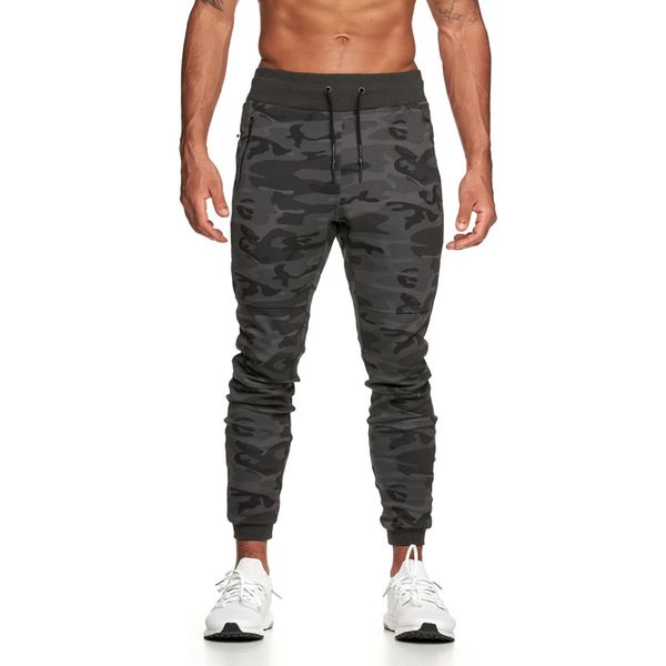

men slim camouflage trousers fashion drawstring zipper pockets sports pants casual style bottoms, Black;blue