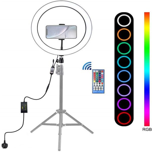 

12 inch rgb ring light led bluetooth app remote control adjustable rainbow ringlight with phone stand for makeup youtube video