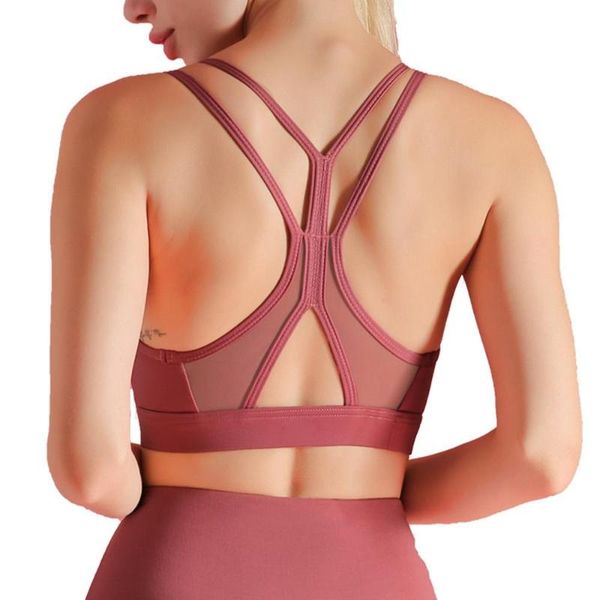

breathable shockproof yoga running athletic workout fitness gym crop women mesh patchwork quick dry female sports bra, White;red