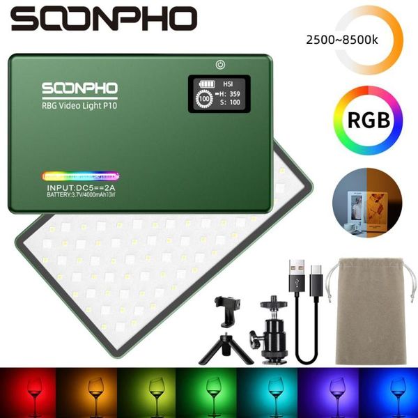 

soonpho p10 2500k-8500k rgb led video light cri 97 fill light built-in 4000mah battery pgraphic lighting for shooting studio