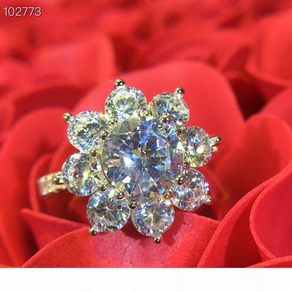 

luxury classic designer s925 sterling silver full zircon sun flower four leaf clover charm wedding ring for women jewelry, Golden;silver