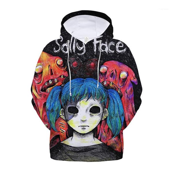 

printed hoodied designer mens plus size sweatshirt mens casual loose pullover saly face 3d, Black