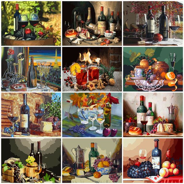 

стены искусства diy картины маслом by numbers красное вино уникальный подарок unframe drawing by numbers wine glass домашнее украшение акрил