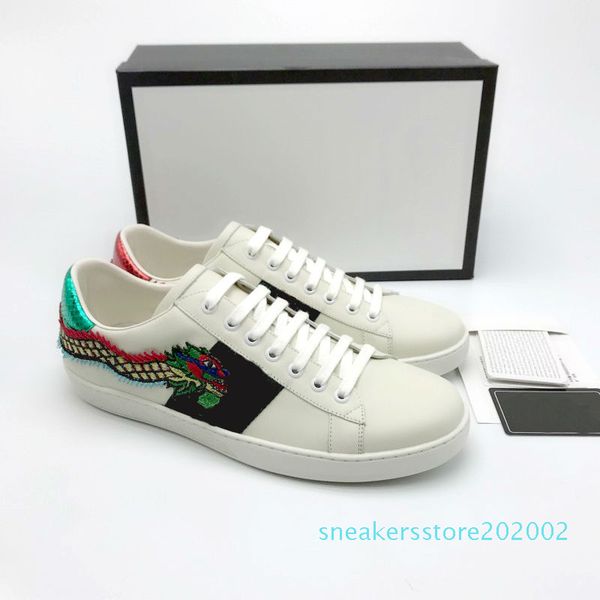 

ace designer shoes strawberry leather casual sneakers embroidery bee,flowers tigers fruit dragon men and women sneakers size us5-us13 s02, Black