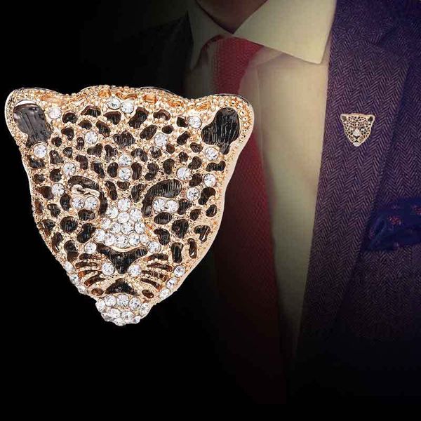 

high-grade leopard head tiger brooch badge men's suit sweater pins father's day gifts metal coat lapel pin for men accessories, Gray