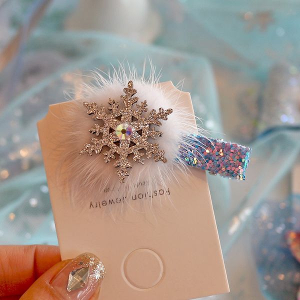 

1pc blue glitter rhinestone snowflakes hair clips lovely kids alligator clips simple hairpin school barrettes, Slivery;white