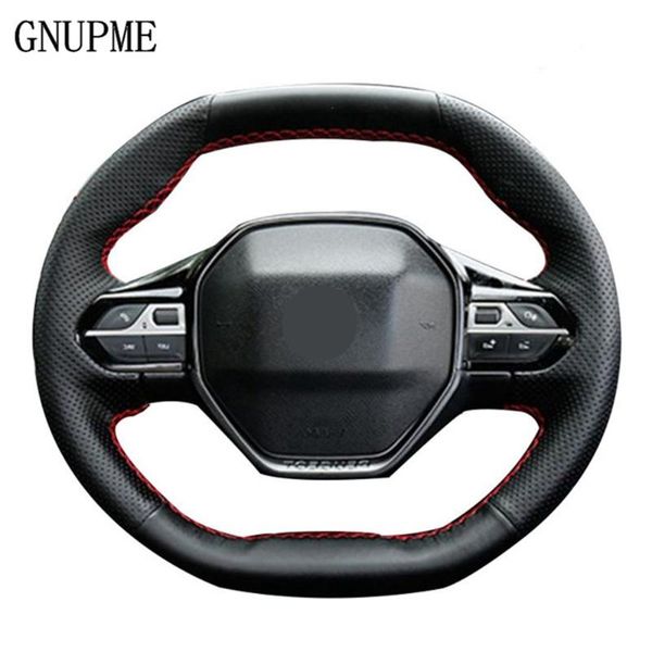 

hand-stitched black artificial leather car steering wheel cover for 4008 2020 2020 3008
