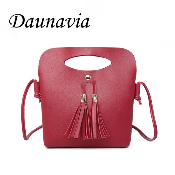 

daunavia brand new arrival women female pu leather shoulder bag simple fashion ladies candy color tassel bucket tote minihandbag