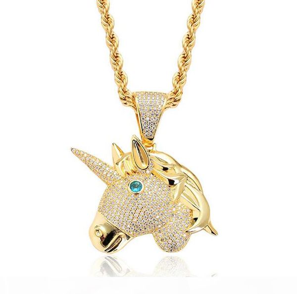 

hip hop copper cz cubic zircon ins unicorn pendant necklace gold silver fashion men women personality gift jewelry