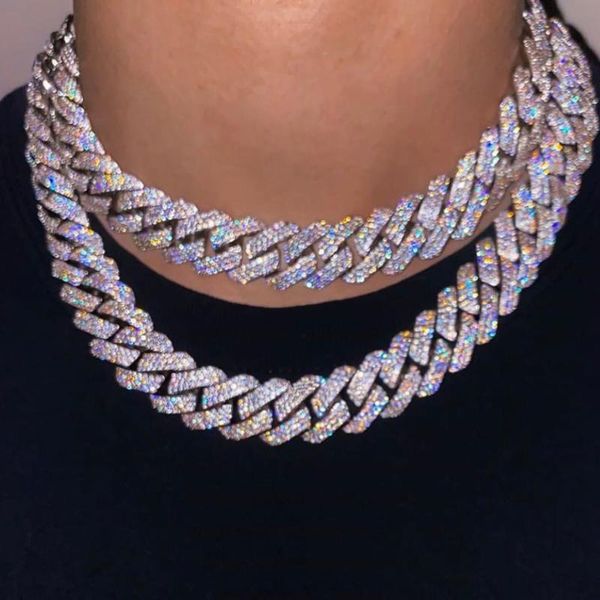 

hip hop man necklace for women 20mm box chain miami heavy quality cuban chain full of zircon necklace, Silver