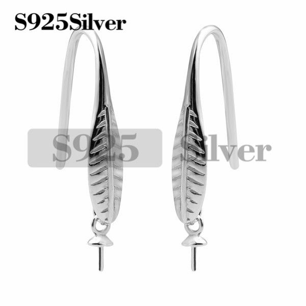 

solid 925 sterling silver pearl drop earrings semi mounting women jewelry earwire diy findings 5 pairs, Slivery;crystal