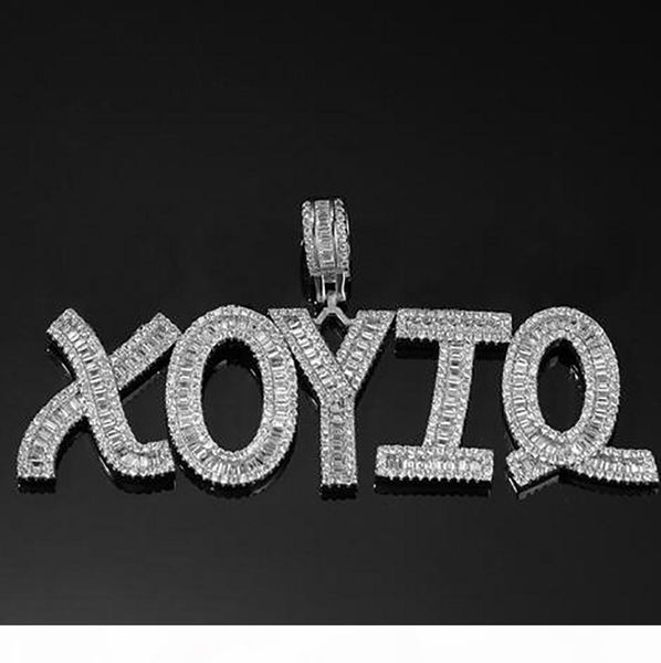 

hip hop custom baguette letter pendant necklace combination letters name pendant 24inch tennis necklaces zirconia jewelry, Silver