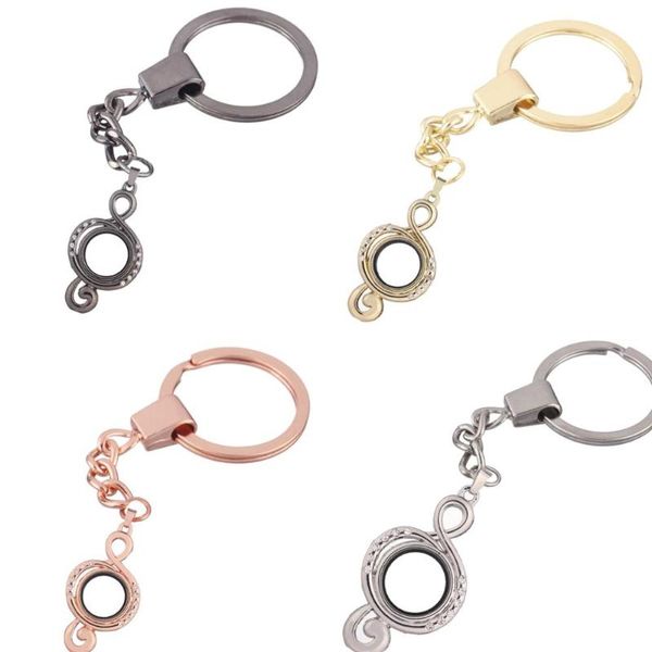 

1pcs musical note hook alloy rhinestone floating charms locket keychain diy magnetic twist living memory glass locket key ring, Silver