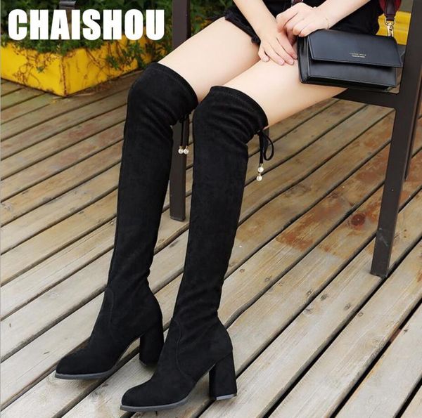 

boots d-310 suede women over the knee lace up high heels autumn winter botas altas mujer sobre rodilla, Black