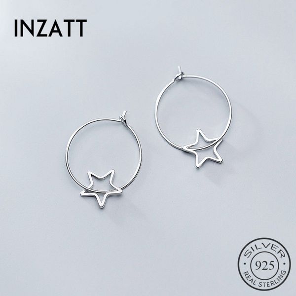 

inzareal 925 sterling silver minimalist hollow star hoop earrings for fashion women party fine jewelry cute accessories gift, Golden;silver