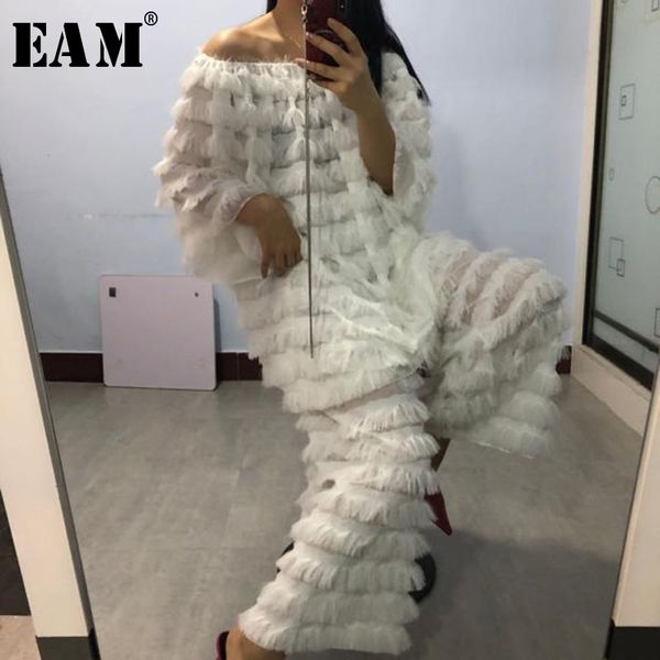 

eam] wide leg pants tassels big size two piece suit new round neck loose fit women fashion tide spring summer 2020 1x103, Gray