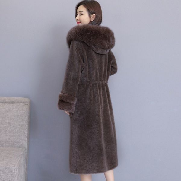

women's fur & faux women winter warm coat plus size fluffy long jacket sheep shearing overcoat lady loose fit outerwear, Black