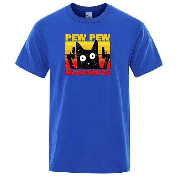 

pew pew madafakas t-shirt crew neck short sleeve summer t shirt men novelty funny cat vintage shirts tees hip hop tshirt
