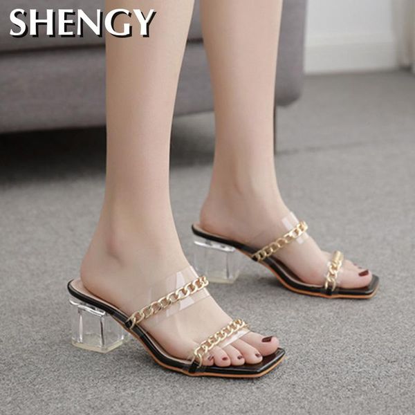 

2020 women's slippers new transparent chain ladies sandals shoes casual lady slippers fashion slow heel sandals for female, Black