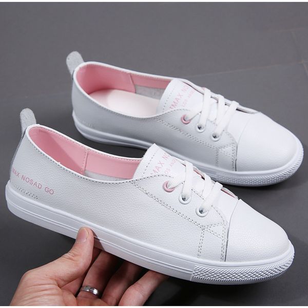 

women flats white shoes sneakers ladies pu leather slip on soft flat woman vulcanized comfort casual new fashion female shoe, Black