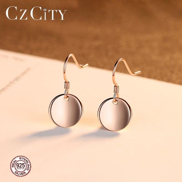 

czcity popular 925 sterling silver round stud earrings for women dating party rose gold color simple design female fine jewelry, Golden;silver