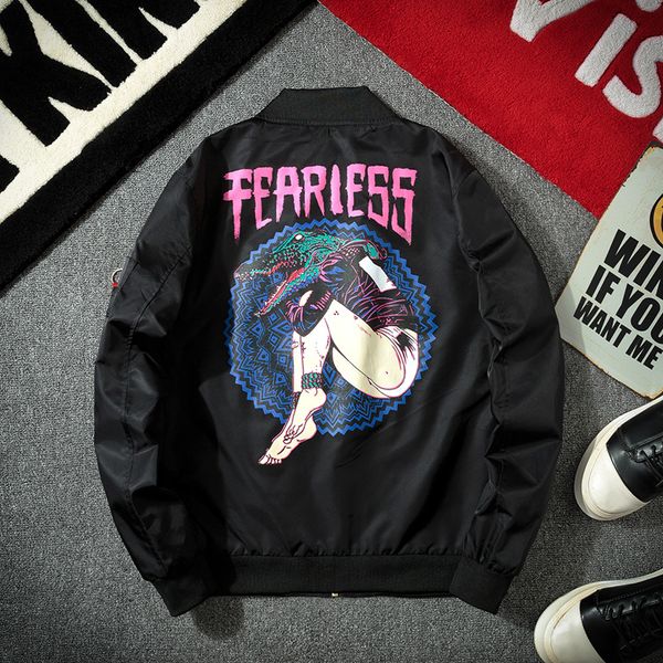 

septhydrogen bomber jacket men крокодил и модель красоты print pilot мужские куртки hip hop мода верхняя одежда осень мужчин пальто baseball, Black;brown