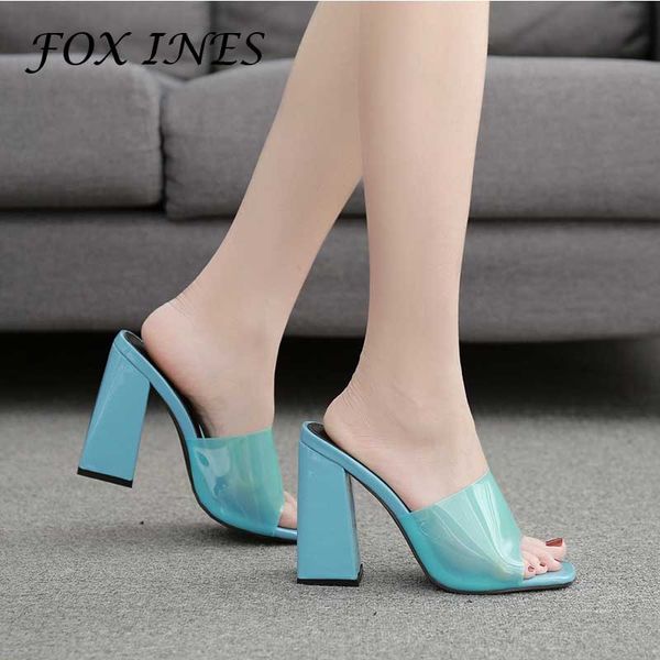 

foxines 35-42 большой размер сандалии женщин новые конфеты цвета на высоком каблуке модные versatile, simple square head тапочки, Black