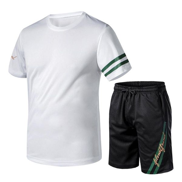 

men sport suits summer outfits two piece set male t-shirt shorts training track suits leisure fitness joggers set, Gray