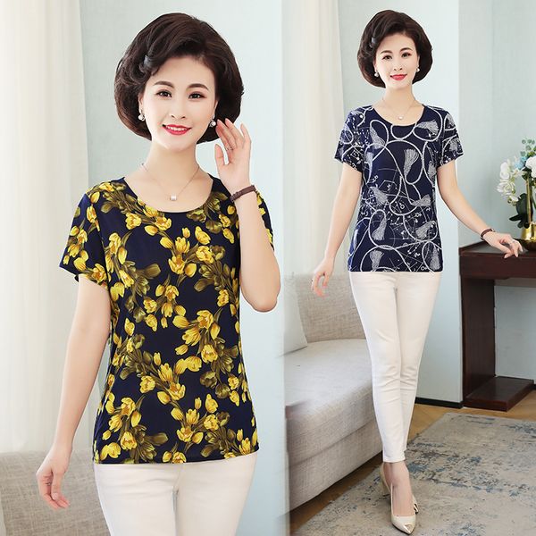 

women t shirt 2020 plus size tshirt 4xl print short sleeve milk silk t-shirt fashion middle age mother clothing vestidos