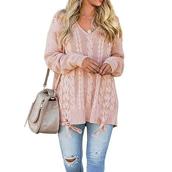 

women daily autumn winter shopping street stylish v neck casual dating artificial wool knitted jumper long sleeve solid home, White;black