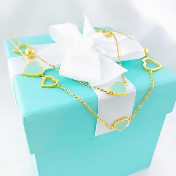 

blue pink heart pendant necklaces 316l stainless steel set necklace for women gift luxury jewelry, Silver